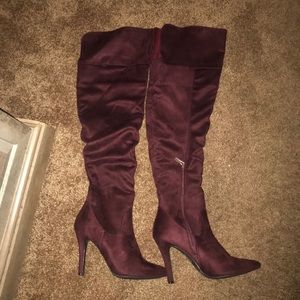 Maroon thigh high boots